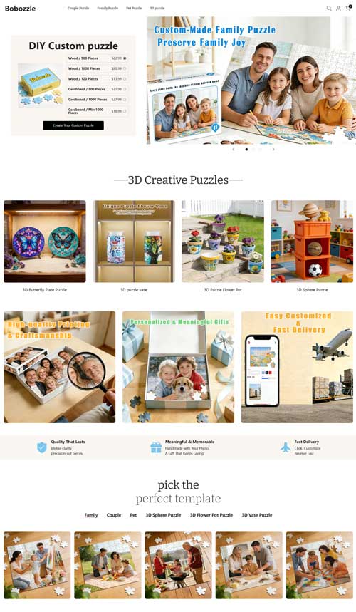 情感驱动的定制照片 3D 拼图品牌独立站案例